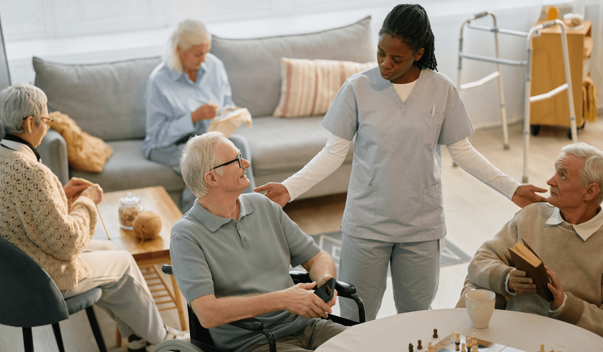 assisted living nurse caring for resident